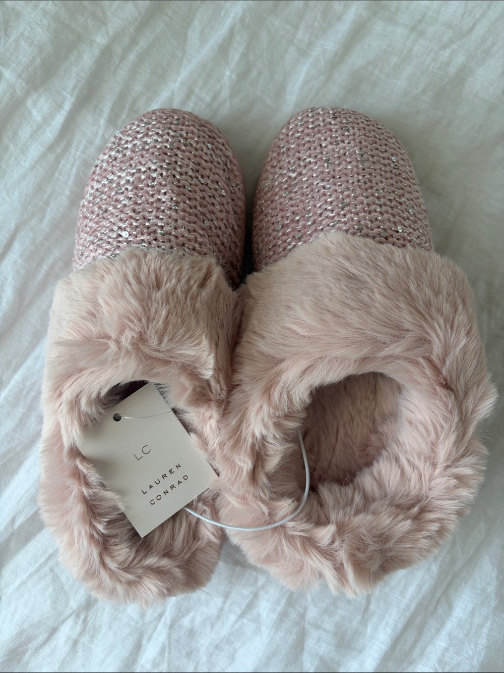 LC Lauren Conrad Blush Pink Faux Fur Sparkle Slip-Ons
